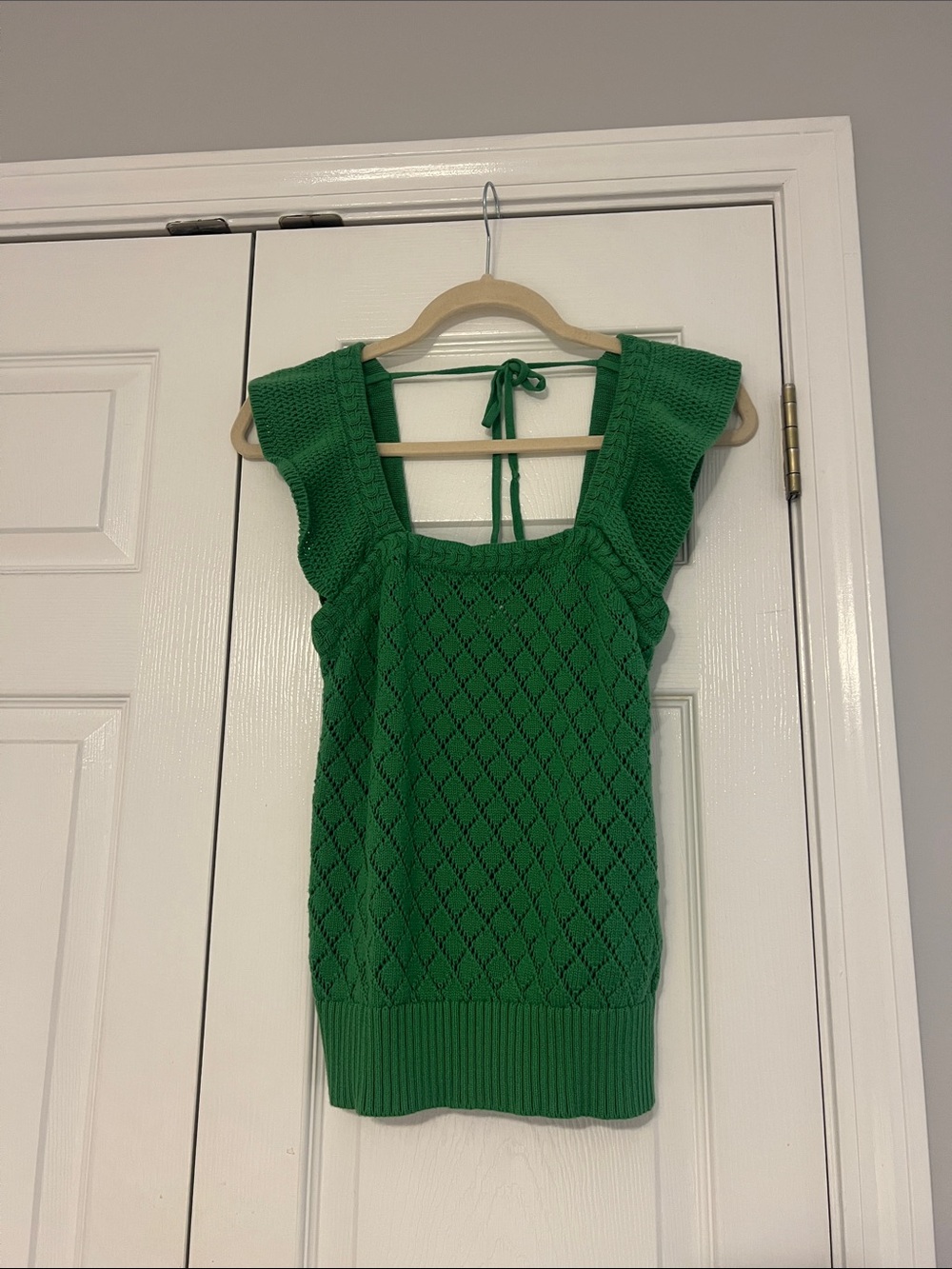Green Knit Square-Neck Tank with Tie-Back
